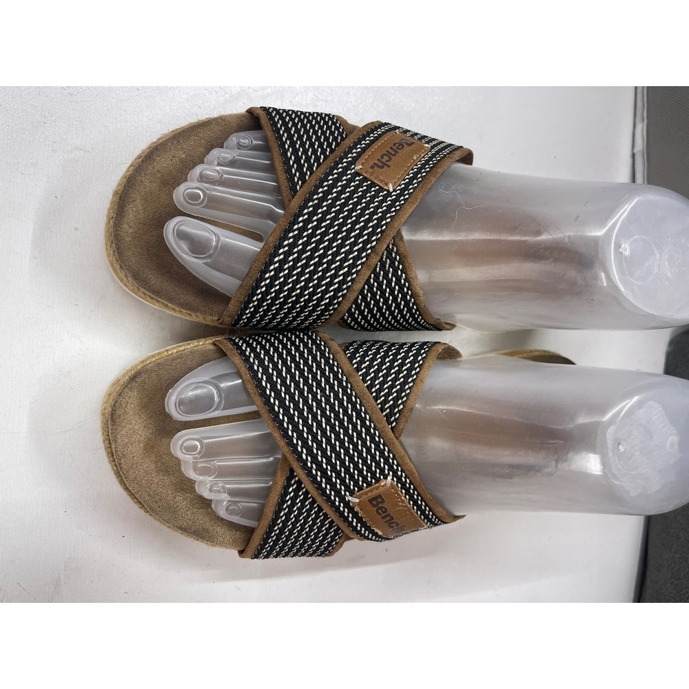 Bench Womens Platform Slide Sandals Black‎ White Criss Cross Straps Size 7